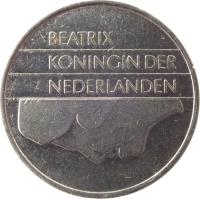 obverse of 1 Gulden - Beatrix (1982 - 2001) coin with KM# 205 from Netherlands. Inscription: BEATRIX KONINGIN DER NEDERLANDEN