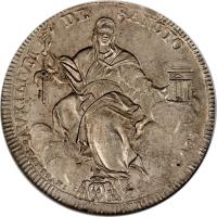 reverse of 1 Scudo - Pius VII (1802 - 1807) coin with KM# 1249 from Italian States. Inscription: G. HAMERANI AVXILIVM DE SANCTO 1802