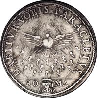 Italian States coin 1 Piastra - Innocent XI - Sede Vacante - Sede Vacante (1676) reverse reverse of 1 Piastra - Innocent XI - Sede Vacante - Sede Vacante (1676) coin with KM# 391 from Italian States. Inscription: DABITVR · VOBIS · PARACLETVS RO MA