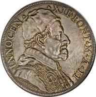 obverse of 1 Piastra - Innocent XII (1692 - 1693) coin with KM# 557 from Italian States.