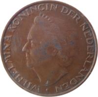 obverse of 5 Cents - Wilhelmina (1948) coin with KM# 176 from Netherlands. Inscription: WILHELMINA KONINGIN DER NEDERLANDEN