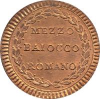 Italian States coin 1/2 Baiocco - Pius VI (1786 - 1797) reverse reverse of 1/2 Baiocco - Pius VI (1786 - 1797) coin with KM# 1227 from Italian States. Inscription: MEZZO BAIOCCO ROMANO