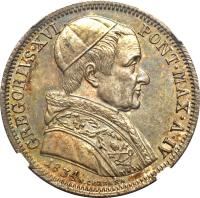Italian States coin 50 Baiocchi - Gregory XVI - San Romualdo (1832 - 1834) obverse obverse of 50 Baiocchi - Gregory XVI - San Romualdo (1832 - 1834) coin with KM# 1316 from Italian States. Inscription: GREGORIVS.XVI / PONT.MAX.A.IV // 1834 N. CERRARA