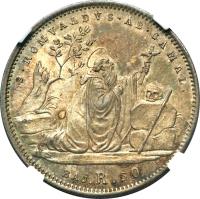 Italian States coin 50 Baiocchi - Gregory XVI - San Romualdo (1832 - 1834) reverse reverse of 50 Baiocchi - Gregory XVI - San Romualdo (1832 - 1834) coin with KM# 1316 from Italian States. Inscription: S:ROMVALDVS.AB.CAMAL. // Baj.R.50