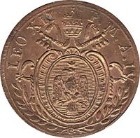 Italian States coin 1 Quattrino - Leo XII (1824 - 1826) obverse obverse of 1 Quattrino - Leo XII (1824 - 1826) coin with KM# 1298 from Italian States. Inscription: LEO XII P.M.A.IV