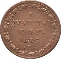 reverse of 1 Quattrino - Leo XII (1824 - 1826) coin with KM# 1298 from Italian States. Inscription: QVATRINO ROM. 1826.