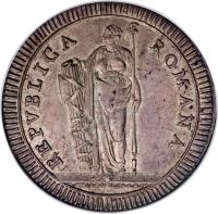 Italian States coin 1 Scudo (1799) obverse obverse of 1 Scudo (1799) coin with KM# 11 from Italian States. Inscription: REPVBLICA / ROMANA