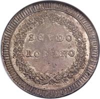 Italian States coin 1 Scudo (1799) reverse reverse of 1 Scudo (1799) coin with KM# 11 from Italian States. Inscription: SCVDO // ROMANO