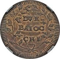 Italian States coin 2 Baiocchi (1798) reverse reverse of 2 Baiocchi (1798) coin with KM# 6 from Italian States. Inscription: DVE BAIOC CHI