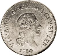 obverse of 7.6 Soldi - Vittorio Amedeo III (1781 - 1795) coin with KM# 83 from Italian States. Inscription: 1784