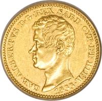 obverse of 10 Lire - Carlo Alberto (1832 - 1847) coin with KM# 136 from Italian States.