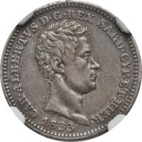 obverse of 50 Centesimi - Carlo Alberto (1833 - 1847) coin with KM# 134 from Italian States. Inscription: CAR. ALBERTVS D. G. REX SARD. CYP. ET HIER.
