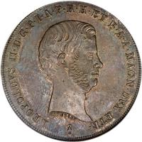 Italian States coin 1 Quattro - Leopold II (1845 - 1859) obverse obverse of 1 Quattro - Leopold II (1845 - 1859) coin with C# 75b from Italian States. Inscription: LEOPOLDVS II · D · G · P · I · A · P · R · H · ET B · A · A · MAGN · DVX ETR · NIDER · ST