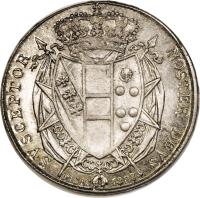 Italian States coin 5 Paoli / 1/2 Francescone - Leopold II (1827 - 1829) reverse reverse of 5 Paoli / 1/2 Francescone - Leopold II (1827 - 1829) coin with C# 73 from Italian States. Inscription: SVSCEPTOR NOSTER DEVS PISIS 1828