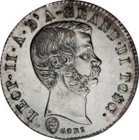 Italian States coin 10 Quattrini - Leopold II (1858) obverse obverse of 10 Quattrini - Leopold II (1858) coin with C# 67 from Italian States. Inscription: LEOP · II · A · D'A · GRAND · DI TOSC · GORI