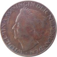 Netherlands coin 1 Cent - Wilhelmina (1948) obverse obverse of 1 Cent - Wilhelmina (1948) coin with KM# 175 from Netherlands. Inscription: WILHELMINA KONINGIN DER NEDERLANDEN