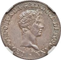 obverse of 1 Fiorino - Leopold II (1826 - 1842) coin with C# 72 from Italian States. Inscription: LEOPOLDO II · A · D'A · GRANDUCA DI TOSCANA ·