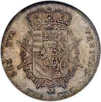 reverse of 1 Francescone / 10 Paoli - Ferdinand III (1814 - 1824) coin with C# 59 from Italian States. Inscription: LEX TVA VERITAS · PISIS · 1815 ·