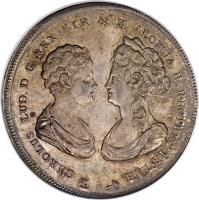 obverse of 1 Francescone - Charles Louis (1803 - 1807) coin with C# 50 from Italian States. Inscription: CAOLUS LUD.D · G · REX ETR. & M. ALOYSIA R. RECTRIX I · I · H · H ·