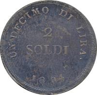 Italian States coin 2 Soldi - Charles Louis (1804 - 1805) reverse reverse of 2 Soldi - Charles Louis (1804 - 1805) coin with C# 46 from Italian States.