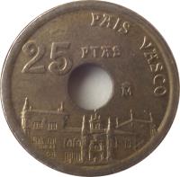 reverse of 25 Pesetas - Juan Carlos I - Basque Country (1993) coin with KM# 920 from Spain. Inscription: PAIS VASCO 25 PTAS M