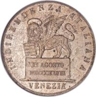 obverse of 5 Lire (1848) coin with KM# 803 from Italian States.