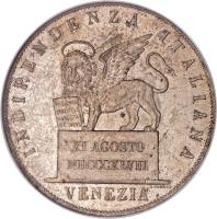 Italian States coin 5 Lire (1848) obverse obverse of 5 Lire (1848) coin with KM# 803 from Italian States.