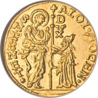 obverse of 1 Zecchino - Alvise Mocenigo IV (1763) coin with KM# 671 from Italian States.