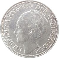 obverse of 25 Cents - Wilhelmina (1926 - 1945) coin with KM# 164 from Netherlands. Inscription: WILHELMINA KONINIGIN DER NEDERLANDEN