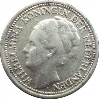 obverse of 10 Cents - Wilhelmina (1926 - 1945) coin with KM# 163 from Netherlands. Inscription: WILHELMINA KONINGIN DER NEDERLANDEN