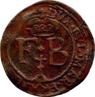Liege coin 1 Liard - Ferdinand (1641 - 1643) reverse reverse of 1 Liard - Ferdinand (1641 - 1643) coin with KM# 42 from Liege. Inscription: DVX BVL MAR FRANCHI CO LO