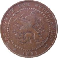 obverse of 1 Cent - Wilhelmina (1902 - 1907) coin with KM# 132 from Netherlands. Inscription: KONINGRIJK DER NEDERLANDEN 1902