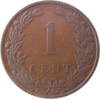 reverse of 1 Cent - Wilhelmina (1902 - 1907) coin with KM# 132 from Netherlands. Inscription: 1 CENT