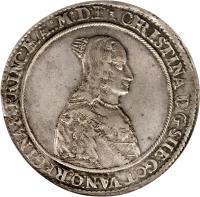 obverse of 1 Thaler - Christina - Swedish Occupation (1646 - 1648) coin with KM# 41 from Livonia. Inscription: CHRISTINA:D:G:SUE:GOT:VAN:Q:REGINA&:PRINC:H · :M:D:F:
