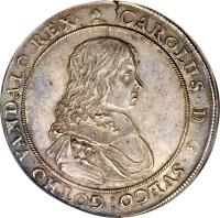 obverse of 1 Thaler - Carl XI - Swedish Occupation (1660) coin with KM# 56 from Livonia. Inscription: CAROLUS · D · G · SVECO : GOTHO : VANDALO : REX ·