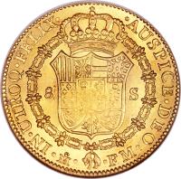 Mexico coin 8 Escudos - Carlos IV (1791 - 1808) reverse reverse of 8 Escudos - Carlos IV (1791 - 1808) coin with KM# 159 from Mexico.