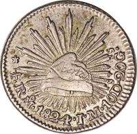 reverse of 1/2 Real (1824) coin with KM# 369 from Mexico.