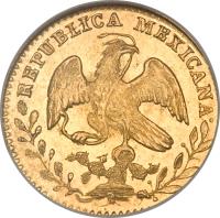 obverse of 2 Escudos (1825 - 1870) coin with KM# 380 from Mexico.