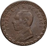 obverse of 3 Centavos - Provisional Government (1915) coin with KM# 713 from Mexico. Inscription: * ESTADO L. YS. DE OAXACA * 1915