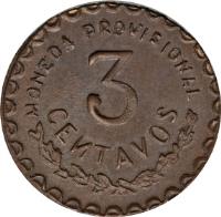 reverse of 3 Centavos - Provisional Government (1915) coin with KM# 713 from Mexico. Inscription: MONEDA PROVISIONAL 3 CENTAVOS