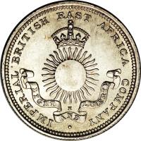 Mombasa coin 1/4 Rupee (1890) obverse obverse of 1/4 Rupee (1890) coin with KM# 3 from Mombasa. Inscription: IMPERIAL BRITISH EAST AFRICA COMPANY