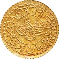 obverse of 1 Adli Altin - Mahmud II (1823 - 1829) coin with KM# 635 from Ottoman Empire.