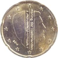 obverse of 20 Euro Cent - Willem-Alexander - 2'nd Map (2014 - 2015) coin with KM# 348 from Netherlands. Inscription: Willem-Alexander Koning der Nederlanden 2014