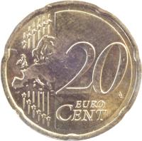 reverse of 20 Euro Cent - Willem-Alexander - 2'nd Map (2014 - 2015) coin with KM# 348 from Netherlands. Inscription: 20 EURO CENT LL