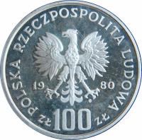 Poland coin 100 Złotych - Jan Kochanowski (1980) obverse obverse of 100 Złotych - Jan Kochanowski (1980) coin with Y# 120 from Poland. Inscription: POLSKA RZECZPOSPOLITA LUDOWA 1980 ZŁ 100 ZŁ