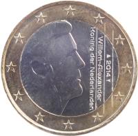 Netherlands coin 1 Euro - Willem-Alexander - 2'nd Map (2014 - 2015) obverse obverse of 1 Euro - Willem-Alexander - 2'nd Map (2014 - 2015) coin with KM# 350 from Netherlands. Inscription: 2014 Willem-Alexander Koning der Nederlanden