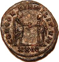 Rome (ancient) coin 1 Antoninianus - Aurelianus (274 - 275) reverse reverse of 1 Antoninianus - Aurelianus (274 - 275) coin with RIC# 244 from Rome (ancient). Inscription: CONCORDIA MILITVM XX.IQ