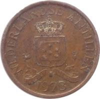obverse of 1 Cent - Juliana (1970 - 1978) coin with KM# 8 from Netherlands Antilles. Inscription: NEDERLANDSE ANTILLEN 1971 LIBERTATE UNANIMUS
