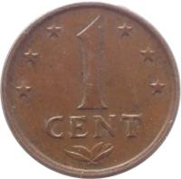 reverse of 1 Cent - Juliana (1970 - 1978) coin with KM# 8 from Netherlands Antilles. Inscription: 1 CENT