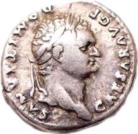 Rome (ancient) coin 1 Denarius - Domitianus (77 - 78) obverse obverse of 1 Denarius - Domitianus (77 - 78) coin with RIC# 961 from Rome (ancient). Inscription: CAESAR AVG F DOMITIANVS